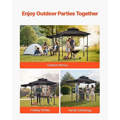 Outdoor Grill Gazebo 8x5 ft with Vent Roof, Tool Hooks, and Side Awnings