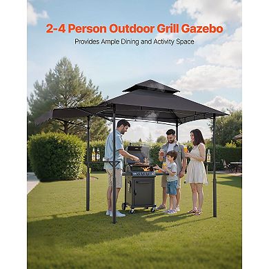 Outdoor Grill Gazebo 8x5 ft with Vent Roof, Tool Hooks, and Side Awnings