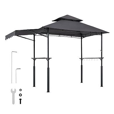Outdoor Grill Gazebo 8x5 ft with Vent Roof, Tool Hooks, and Side Awnings