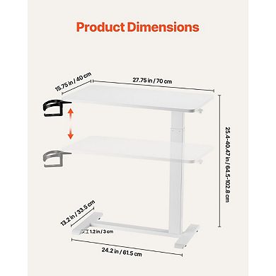 Adjustable Bedside Laptop Table with Tilt Top and Hidden Caster Wheels