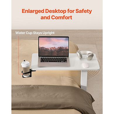 Adjustable Bedside Laptop Table with Tilt Top and Hidden Caster Wheels