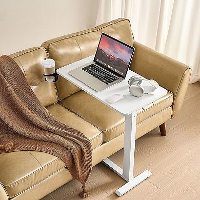 Adjustable Bedside Laptop Table with Tilt Top and Hidden Caster Wheels