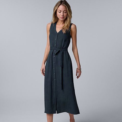 Женские платья Simply Vera Petite Simply Vera Vera Wang Belted A-Line Midi Dress