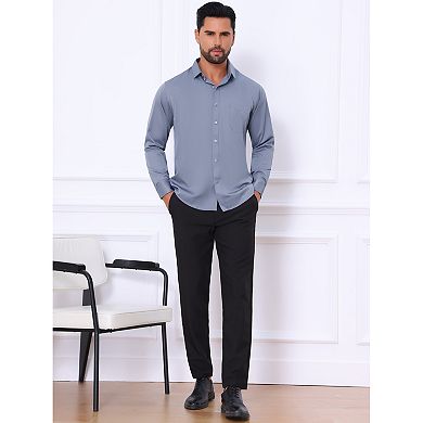 2 Packs Men's Point Collar Button Long Sleeve Solid Color Business Dress Shirt