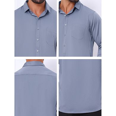 2 Packs Men's Point Collar Button Long Sleeve Solid Color Business Dress Shirt