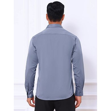 2 Packs Men's Point Collar Button Long Sleeve Solid Color Business Dress Shirt