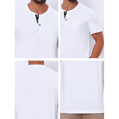 2 Packs Men's Henley T-Shirts Casual Summer Short Sleeves Button Basic Shirts