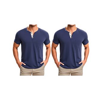 2 Packs Men's Henley T-Shirts Casual Summer Short Sleeves Button Basic Shirts