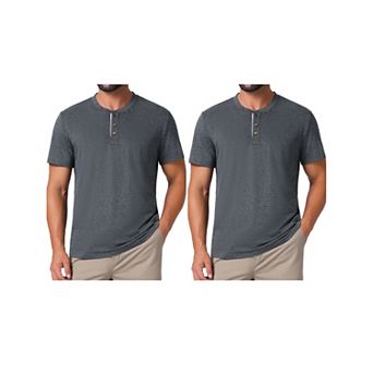 2 Packs Men's Henley T-Shirts Casual Summer Short Sleeves Button Basic Shirts