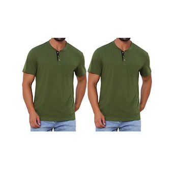 2 Packs Men's Henley T-Shirts Casual Summer Short Sleeves Button Basic Shirts