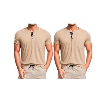 2 Packs Men's Henley T-Shirts Casual Summer Short Sleeves Button Basic Shirts