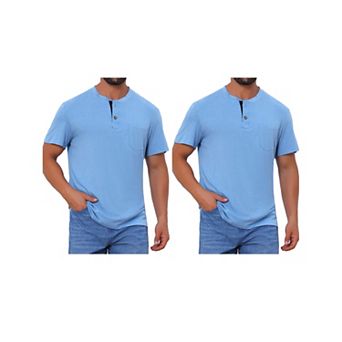 2 Packs Men's Henley T-Shirts Casual Summer Short Sleeves Button Basic Shirts