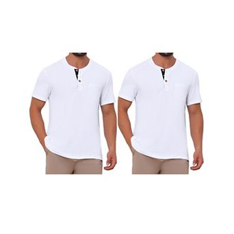 2 Packs Men's Henley T-Shirts Casual Summer Short Sleeves Button Basic Shirts