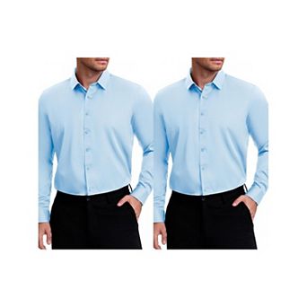 2 Packs Men's Point Collar Long Sleeve Button Down Solid Formal Dress Shirts