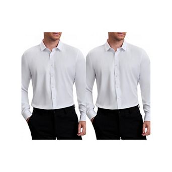 2 Packs Men's Point Collar Long Sleeve Button Down Solid Formal Dress Shirts