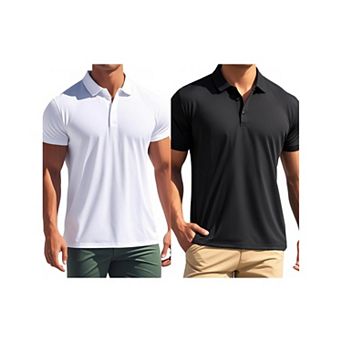 2 Packs Men's Polo Short Sleeve Lightweight Regular Fit Solid Golf Shirts