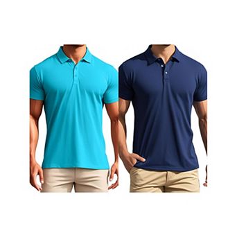 2 Packs Men's Polo Short Sleeve Lightweight Regular Fit Solid Golf Shirts