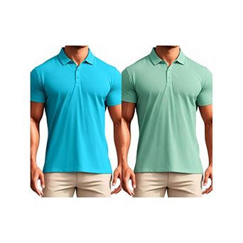 2 Packs Men's Polo Short Sleeve Lightweight Regular Fit Solid Golf Shirts
