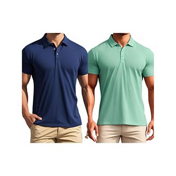 2 Packs Men's Polo Short Sleeve Lightweight Regular Fit Solid Golf Shirts