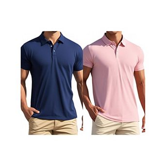 2 Packs Men's Polo Short Sleeve Lightweight Regular Fit Solid Golf Shirts