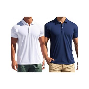 2 Packs Men's Polo Short Sleeve Lightweight Regular Fit Solid Golf Shirts