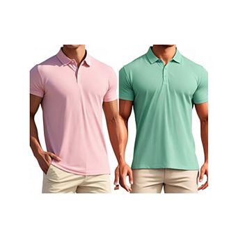 2 Packs Men's Polo Short Sleeve Lightweight Regular Fit Solid Golf Shirts