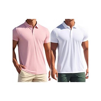2 Packs Men's Polo Short Sleeve Lightweight Regular Fit Solid Golf Shirts