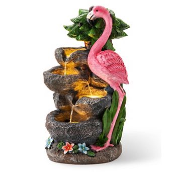 Glitzhome 4 tier d Outdoor Flamingo or Eagel Polyresin Garden Floor Fountains
