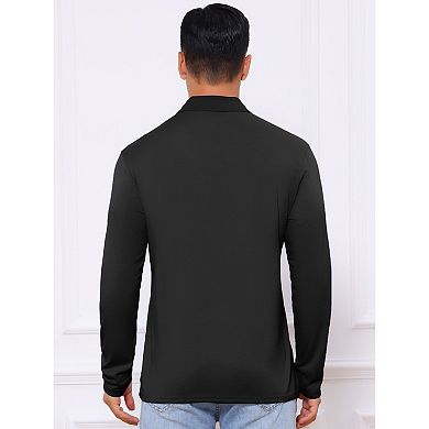 2 Packs Men's Contrast Button Collared Pocket Long Sleeves Golf Polos with Pockets