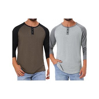 2 Packs Men's Raglan Long Sleeve Tee Shirt Casual Baseball Henley T-Shirts