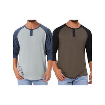 2 Packs Men's Raglan Long Sleeve Tee Shirt Casual Baseball Henley T-Shirts