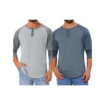 2 Packs Men's Raglan Long Sleeve Tee Shirt Casual Baseball Henley T-Shirts