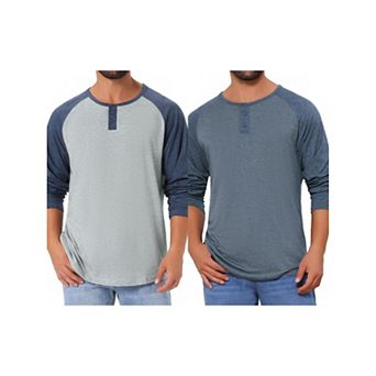 2 Packs Men's Raglan Long Sleeve Tee Shirt Casual Baseball Henley T-Shirts