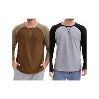 2 Packs Men's Long Sleeve Tops Color Block Casual Raglan T-Shirt