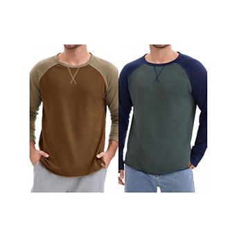 2 Packs Men's Long Sleeve Tops Color Block Casual Raglan T-Shirt