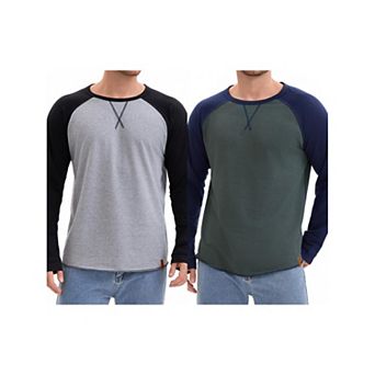 2 Packs Men's Long Sleeve Tops Color Block Casual Raglan T-Shirt