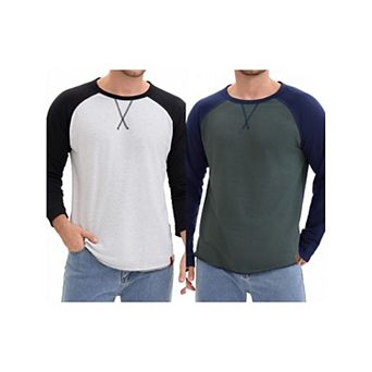 2 Packs Men's Long Sleeve Tops Color Block Casual Raglan T-Shirt