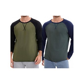 2 Packs Men's Long Sleeve Tops Color Block Casual Raglan T-Shirt