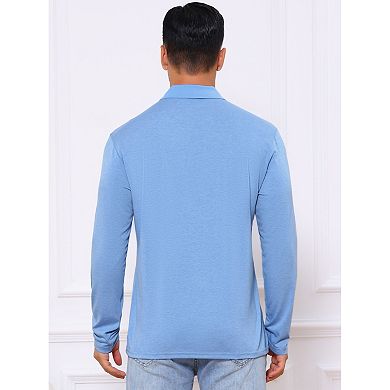 2 Packs Men's Contrast Button Collared Pocket Long Sleeves Golf Polo T-Shirts