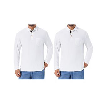 2 Packs Men's Contrast Button Collared Pocket Long Sleeves Golf Polo T-Shirts