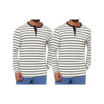 2 Packs Men's Casual Long Sleeve Contrasting Colors Striped Henley T-Shirts