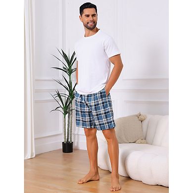 2 Packs Men's Summer Casual Elastic Waist Plaid Pajamas Sleep Shorts with Pockets