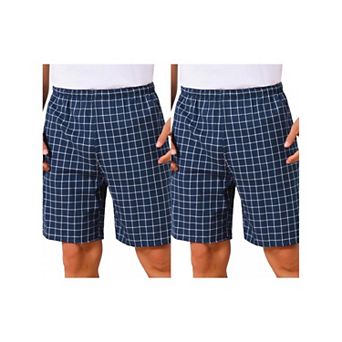 2 Packs Men's Summer Casual Elastic Waist Plaid Pajamas Sleep Shorts with Pockets