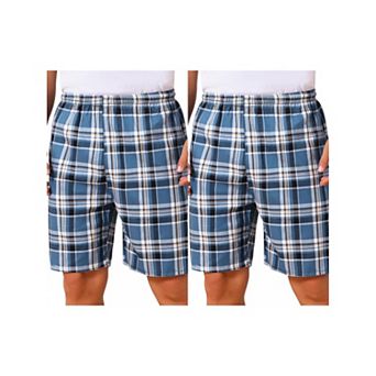2 Packs Men's Summer Casual Elastic Waist Plaid Pajamas Sleep Shorts with Pockets