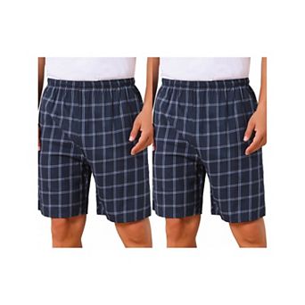 2 Packs Men's Summer Casual Elastic Waist Plaid Pajamas Sleep Shorts with Pockets