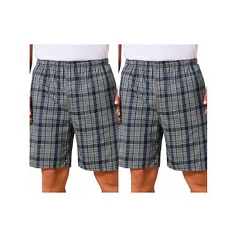 2 Packs Men's Summer Casual Elastic Waist Plaid Pajamas Sleep Shorts with Pockets