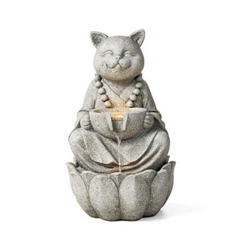 Glitzhome 2 tier d Outdoor Fountain, 21.75"H Zen-Style Concrete Cat Polyresin Waterfall Fountain
