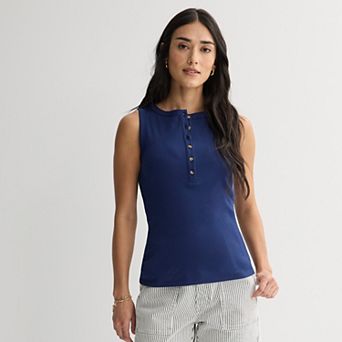 Petite Sonoma Goods For Life® Henley Crewneck Tank Top