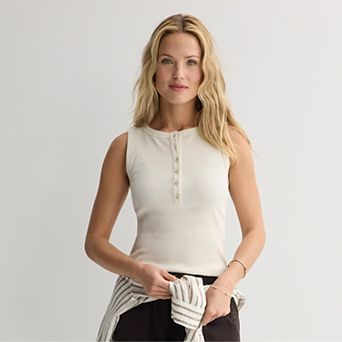 Petite Sonoma Goods For Life® Henley Crewneck Tank Top