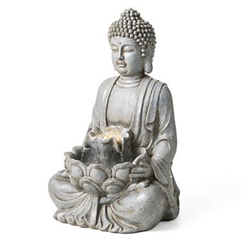 Glitzhome 23.25"H Buddha Statue Polyresin Fountain, Zen Style Buddha Decoration for Outdoor